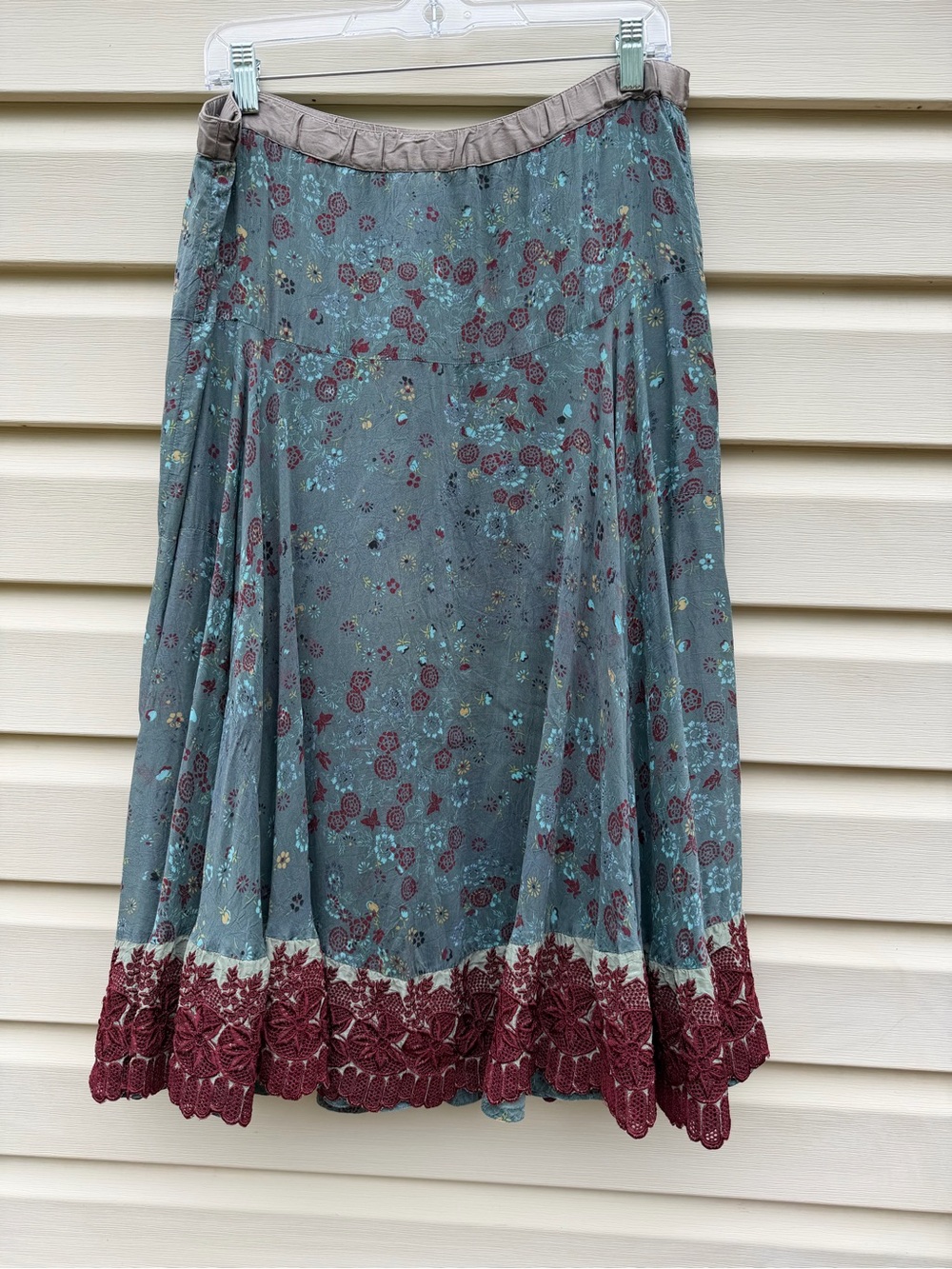 Johnny Was Floral Skirt Boho Lace Hem Midi Blue Size S - Picture 3 of 10